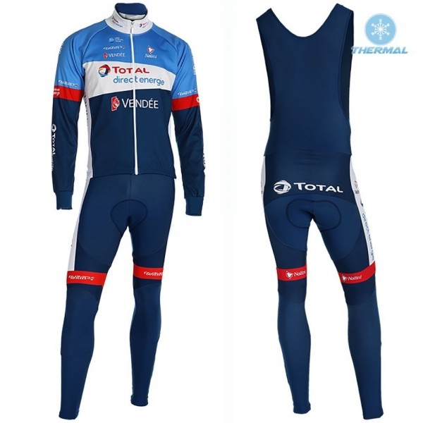 2019 Total Blauw Thermal Fietskleding Set Wielershirts Lange Mouw+Lange Wielrenbroek Bib 148XEVK