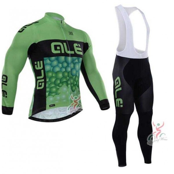2015 ALE Fietskleding Wielershirt Lange Mouw+Lange Wielrenbroek Bib Groen