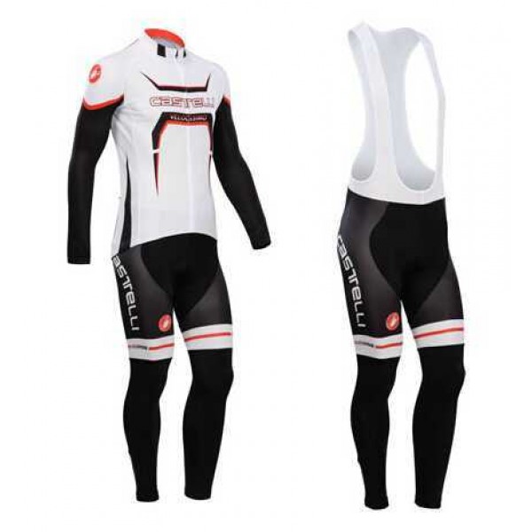 Castelli 2014 Fietskleding Wielershirt Lange Mouwen+Lange Fietsbroeken Bib Wit Zwart Rood