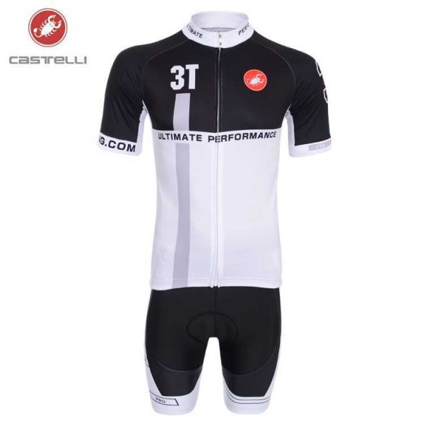 Castelli 3T 2014 Wielerkleding Set Set Wielershirts Korte Mouw+Fietsbroek Wit Zwart