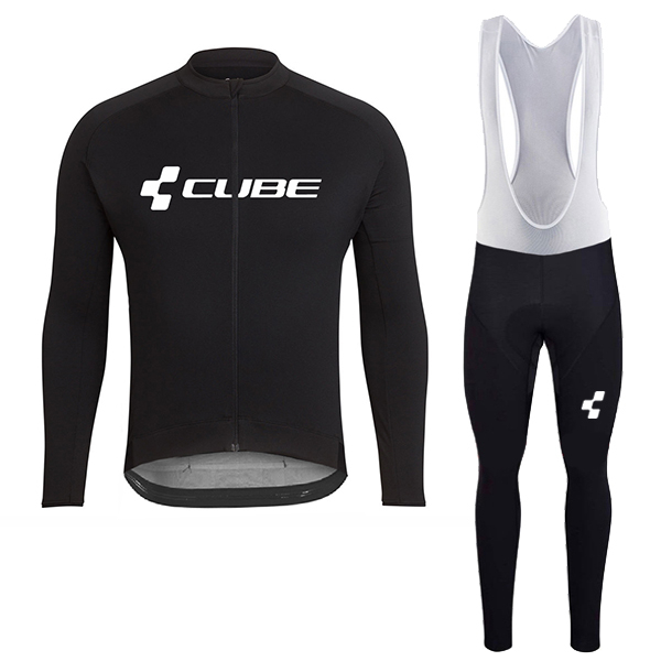 2018 Cube Zwart Fietskleding Set Wielershirt Lange Mouw+Lange Fietsbroeken Bib