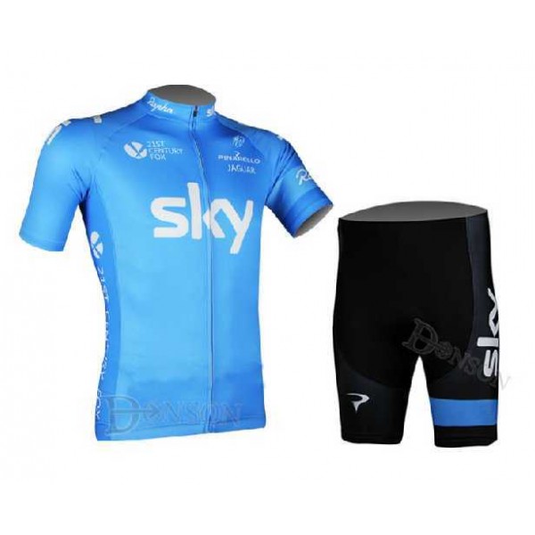 Teams Sky 2014 Wielerkleding Set Wielershirts Korte Mouw+Fietsbroek Blauw
